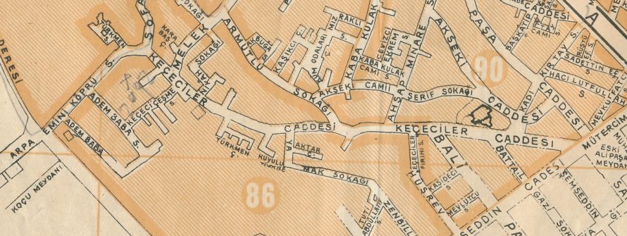 R15-1934 İstanbul Şehir Haritası_nda Yolgeçen Bostanı Sokağı
